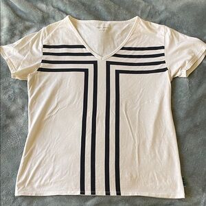 Tory Sport White and Navy V-Neck Tee